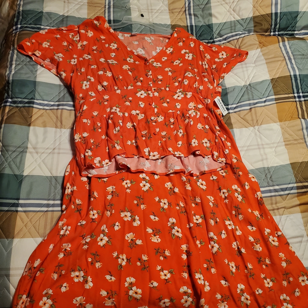 Bright Coral Floral Midi Dress
